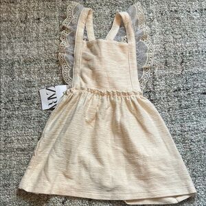 Zara Beige Striped Dress with Lace Accents